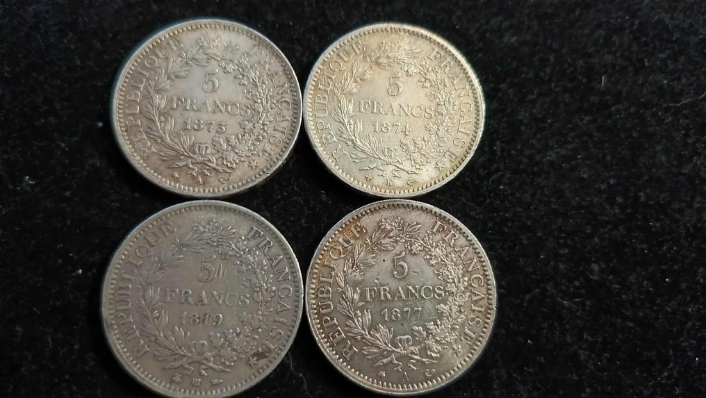 法国. 5 Francs 1849/1874 Hercule (lot of 4 coins)  (没有保留价) #2.1