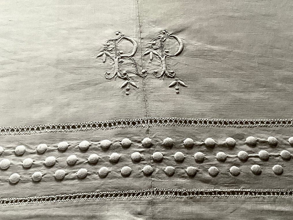Late XIXth or Early XXth C. Linen bed linen with R.P. initials - Textile  - 2.8 m - 1.9 m #4.3