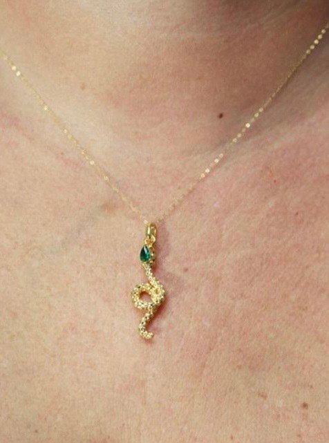 Ingen mindstepris - Halskæde - 18 kraat Gulguld Smaragd #4.3