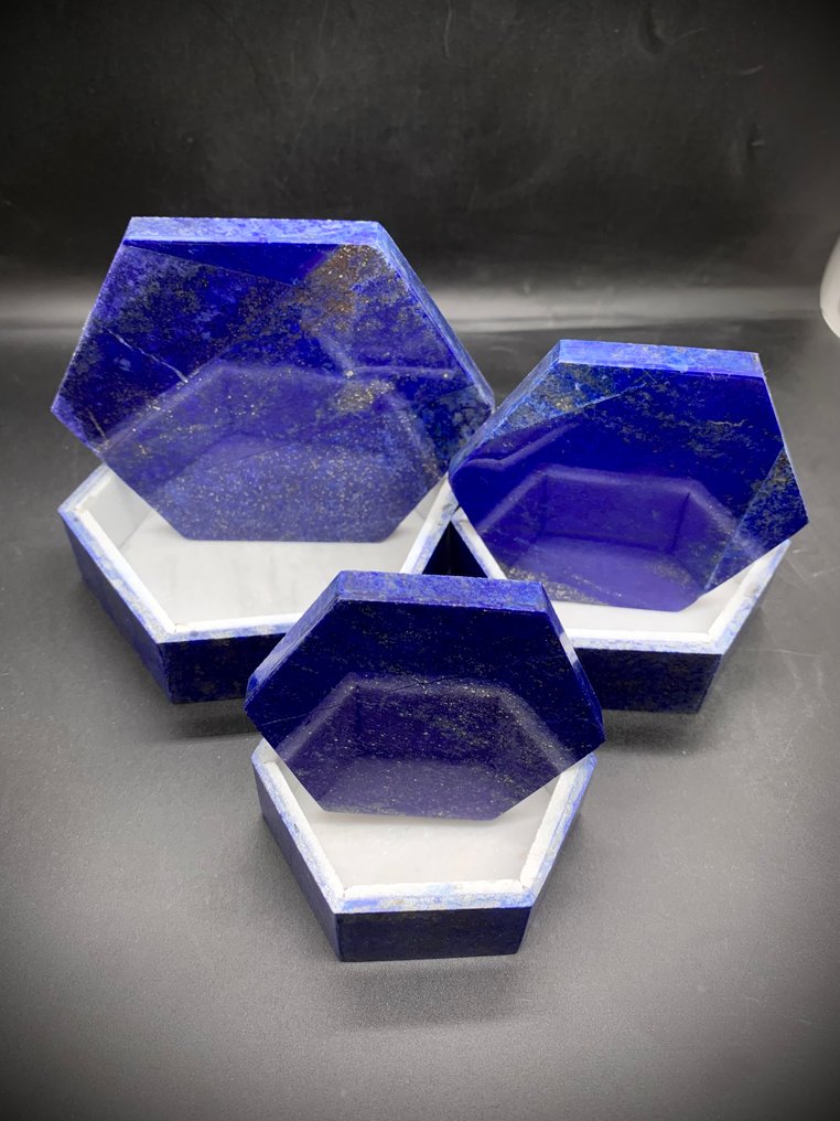 Χειροποίητο φυσικό κουτί κοσμημάτων από Lapis Lazuli - από το Badakhshan, Αφγανιστάν - 700g - (3) κουτί κοσμημάτων- 700 g - (3) #1.0