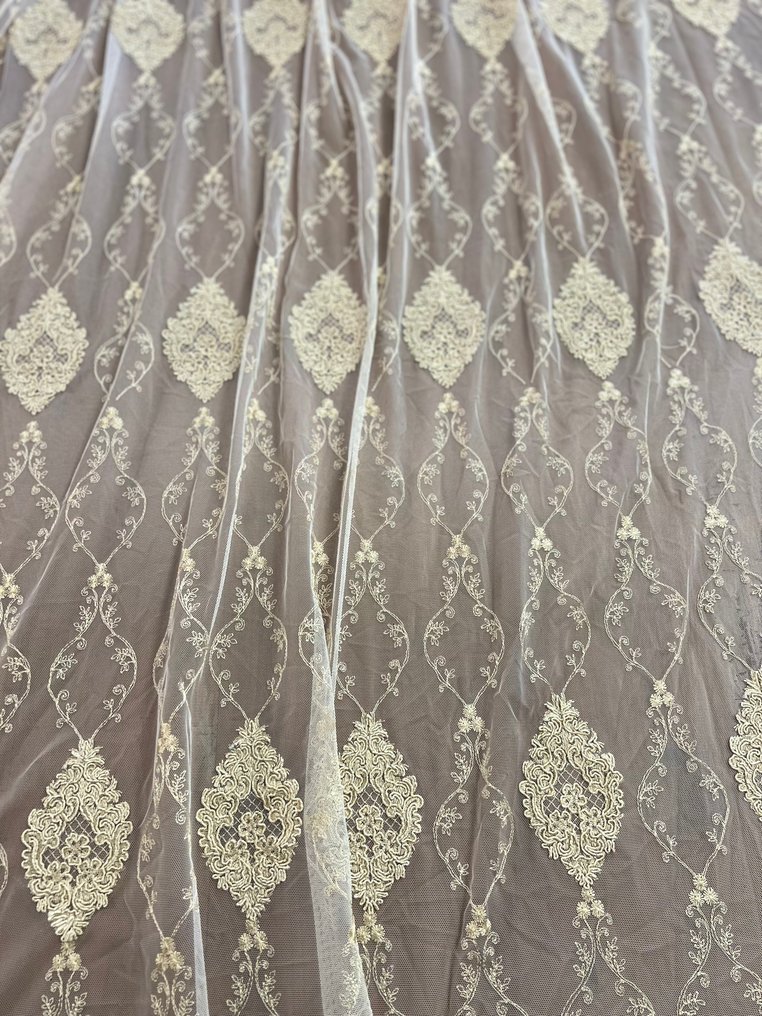 一对法式蕾丝纱帘，全部手工刺绣 - 窗帘面料  - 260 cm - 200 cm #4.3