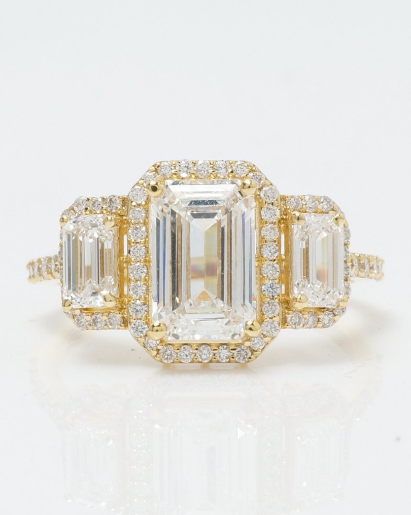 χωρίς τιμή ασφαλείας - Βέρα - 14 καράτια Κίτρινο χρυσό -  2.71ct. tw. Διαμάντι (Εργαστηριακής καλλιέργειας) - Διαμάντι - Δαχτυλίδι Νύφης Emerald #1.0