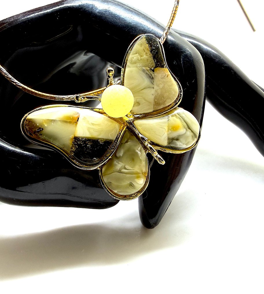 天然波罗的海琥珀蝴蝶胸针/吊坠 - 琥珀 - Succinite / fossilized pine tree resin  (没有保留价) #3.2