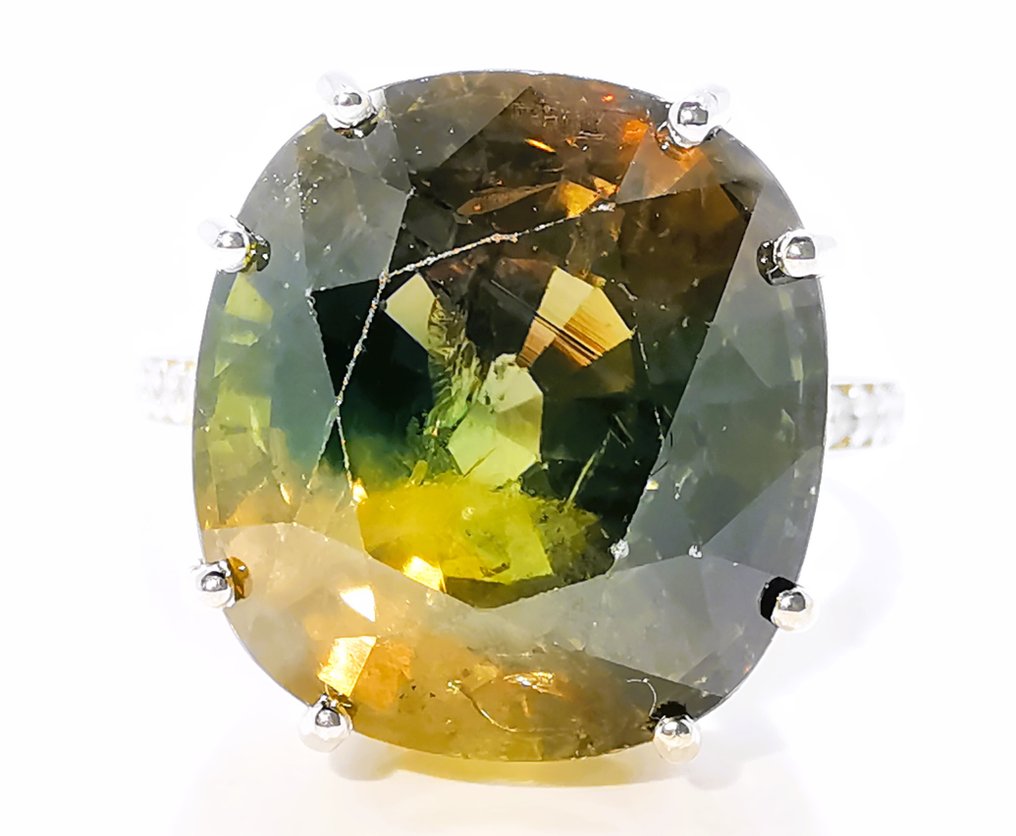 戒指 - 18 克拉 白金, LOTUS 6.58克 -  13.45ct. tw. 藍寶石 - 鉆石 - 无加热/拼色 大号 #2.1