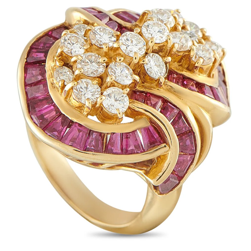 Ring - 18 kt. 18K Yellow Gold 1.50ct Diamond and Ruby Ring, Yellow gold -  5.14ct. tw. Diamond (Natural)  - Ruby #1.0