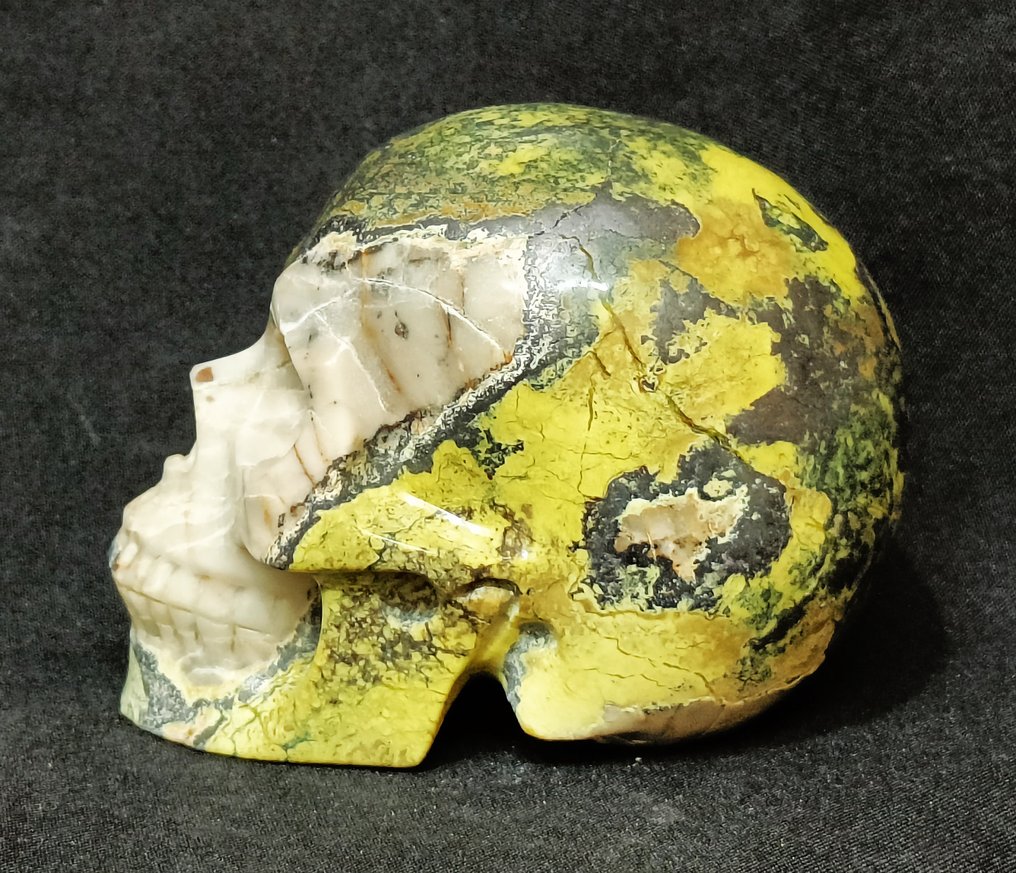 Hand-carved Human Skull Sculpture in 'Hiso Jasper'. Realistic Series - Height: 129 mm - Width: 98 mm- 1483 g #1.0