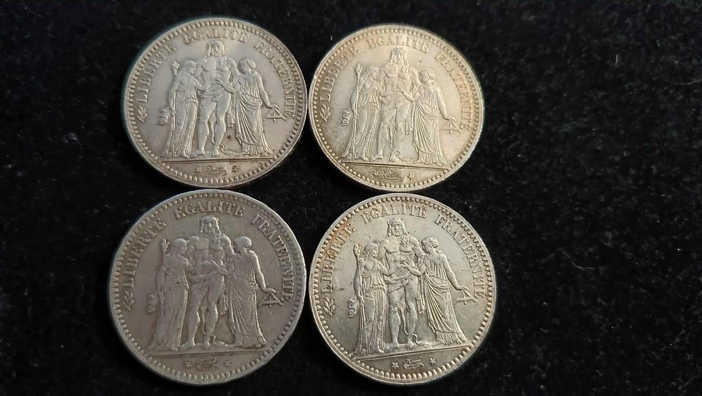 法国. 5 Francs 1849/1874 Hercule (lot of 4 coins)  (没有保留价) #3.2