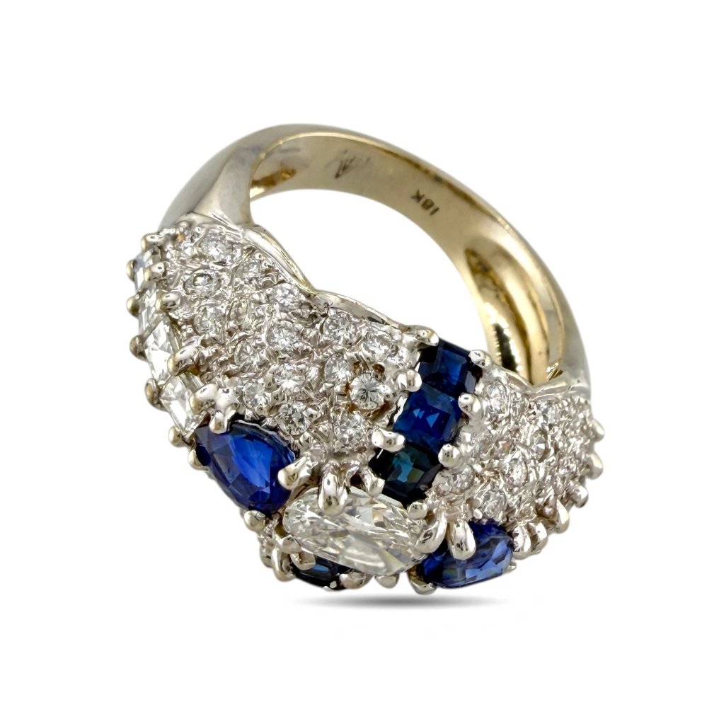 Δαχτυλίδι - 18 καράτια Κίτρινο χρυσό, Δαχτυλίδι από λευκό χρυσό 18K, 1.82ct διαμάντι και ζαφείρι Διαμάντι (Φυσικό)  #3.2