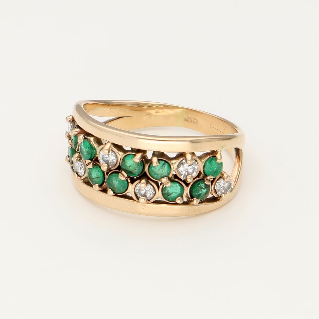 戒指 - 14K包金 黄金 祖母绿 - 钻石 #1.0