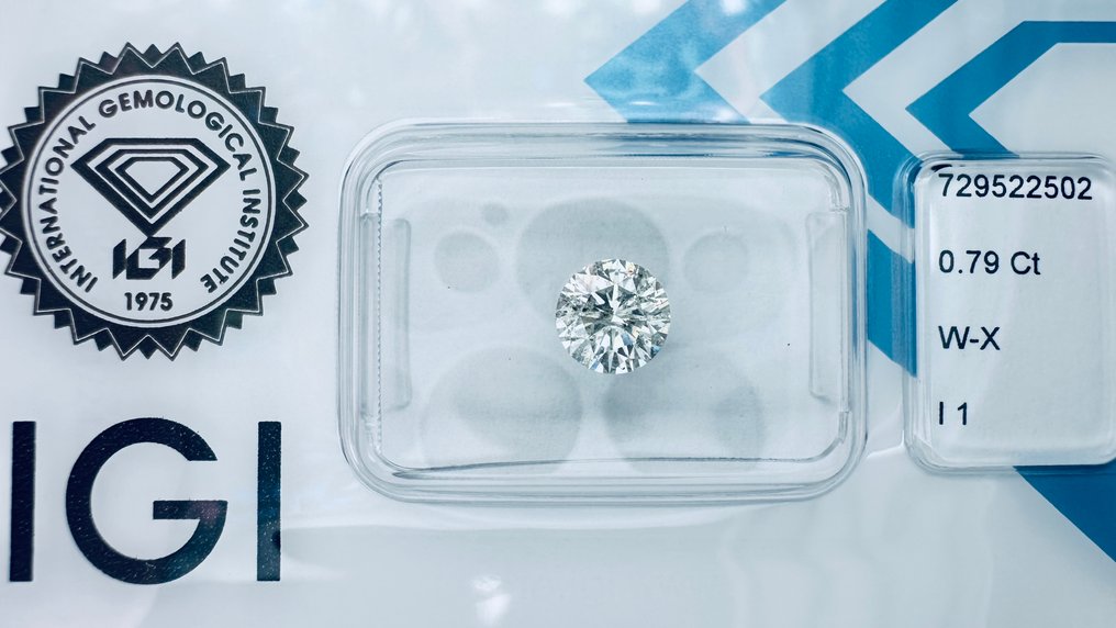 1 pcs Diamond  (Natural)  - 0.79 ct - Round - I1 - International Gemological Institute (IGI) - W - X    EX/VG/VG #1.0