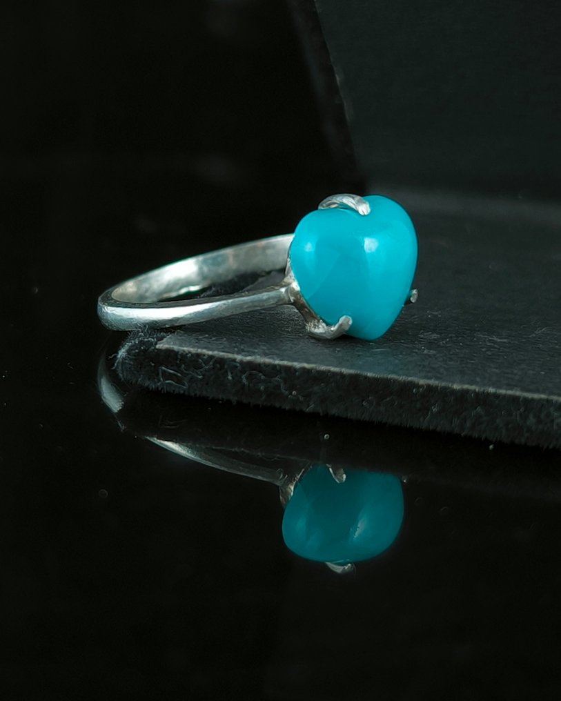 Turquoise Ring in sterling silver - Height: 10 mm - Width: 10 mm- 2.31 g - (1) #3.2