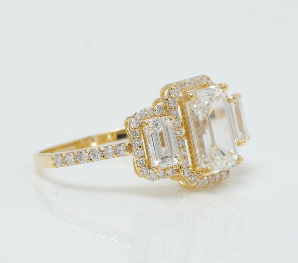 χωρίς τιμή ασφαλείας - Βέρα - 14 καράτια Κίτρινο χρυσό -  2.71ct. tw. Διαμάντι (Εργαστηριακής καλλιέργειας) - Διαμάντι - Δαχτυλίδι Νύφης Emerald #1.0