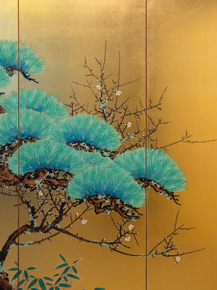Byōbu folding screen - A six-panel Byōbu (屏風) screen depicting a majestic pine tree matsu 松 - Japan #4.3