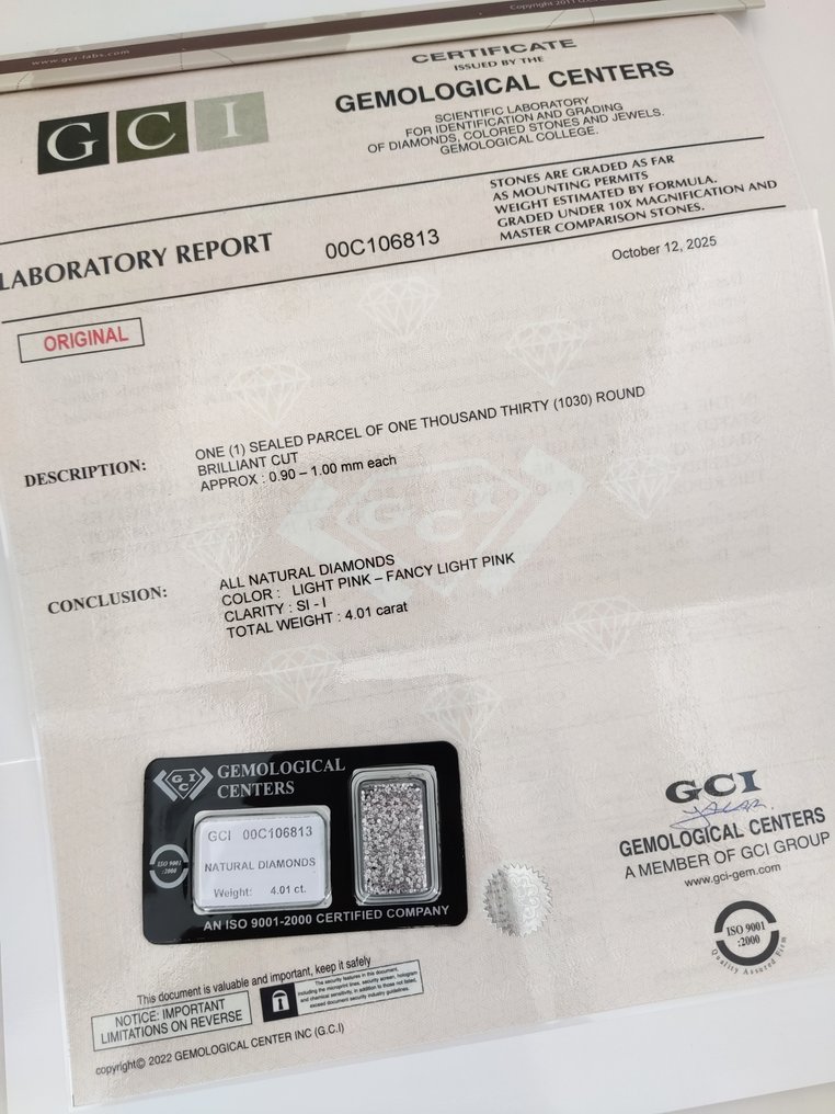 Sem preço de reserva - 1030 pcs Diamante  (Colorido natural)  - 4.01 ct - Redondo Vários tons de rosa - SI1, I1 - Gemmological Centre Israel (G.C.I.) #2.1