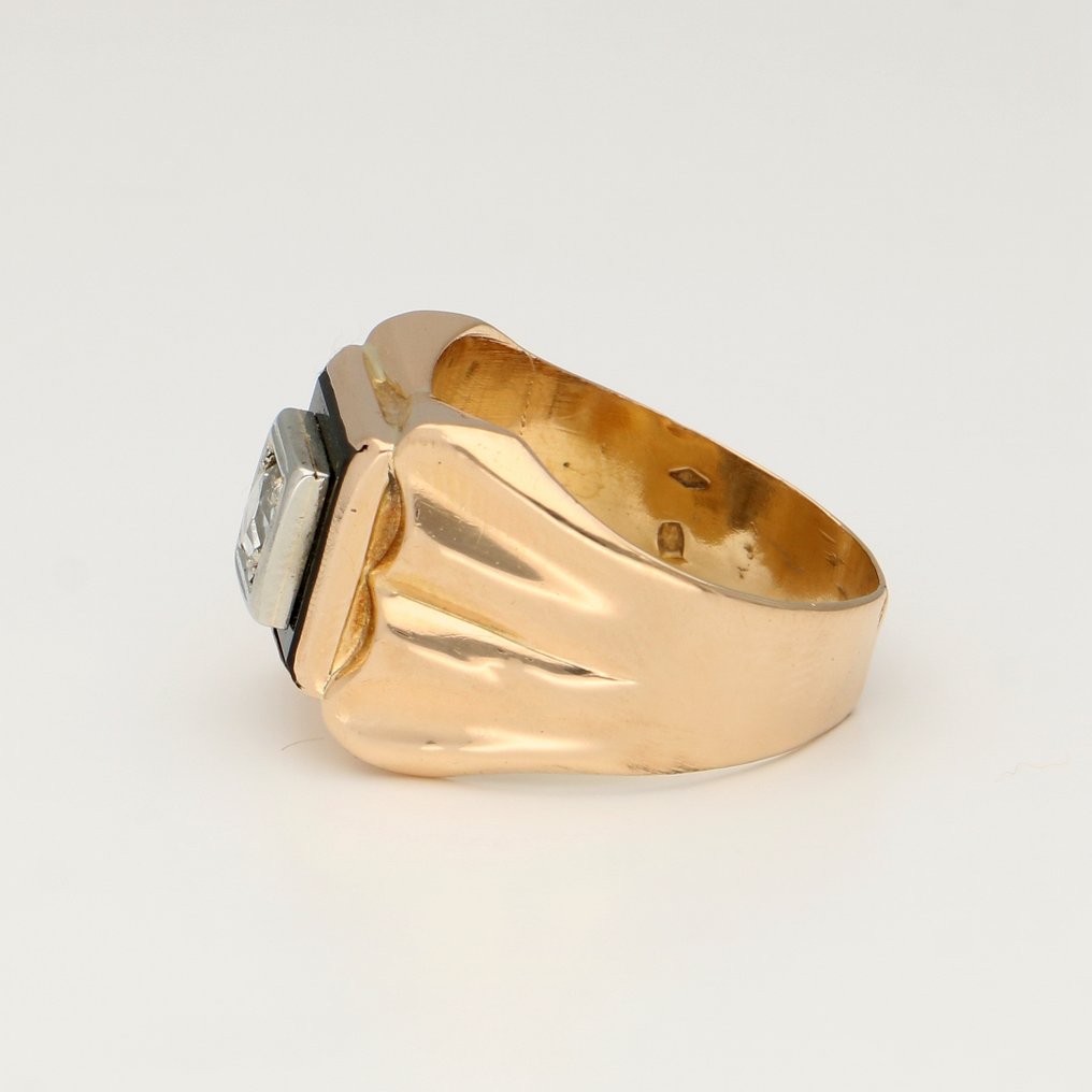 戒指 - 18K包金 黄金 钻石 (天然)  - 缟玛瑙 #2.1