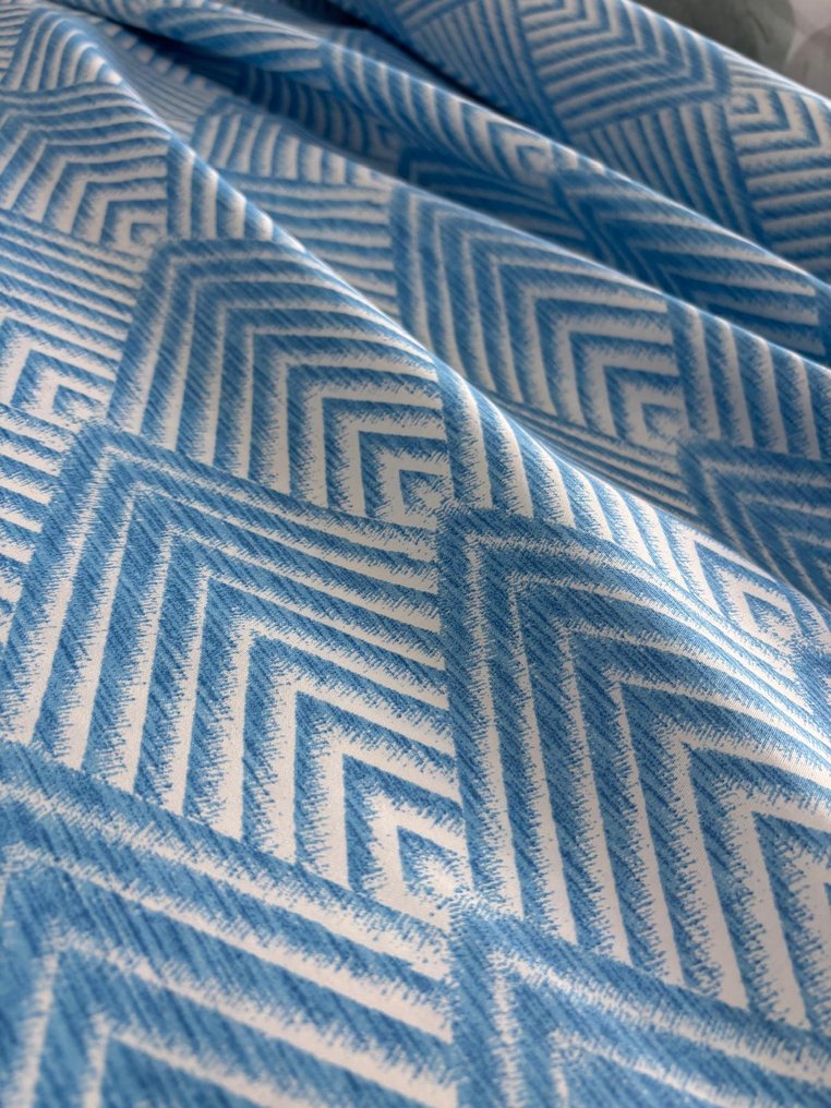 Tecido de tapeçaria e cortina de algodão satin com desenho rombo geométrico na cor azul claro. - Tecido para estofos - 500 cm - 140 cm #1.0