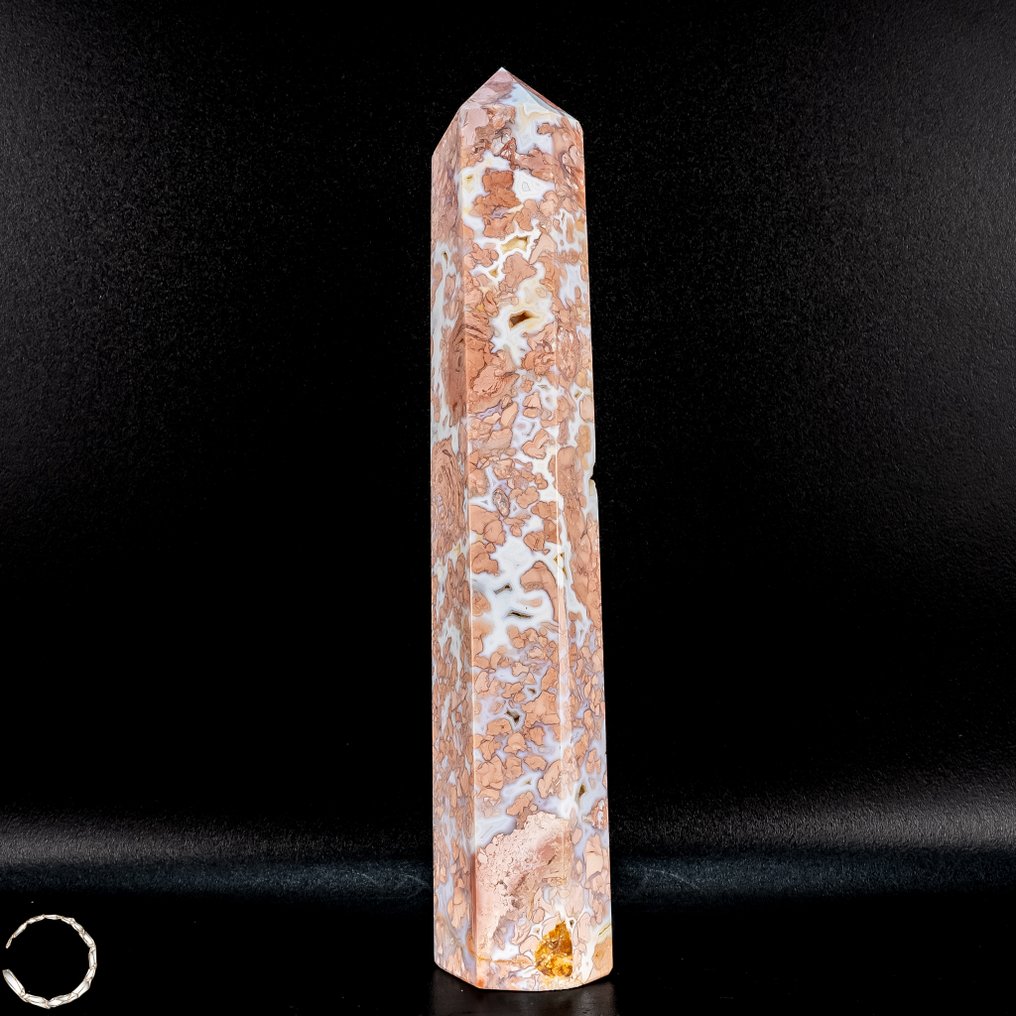 稀有天然棉花糖玛瑙 方尖碑- 784.51 g #1.0