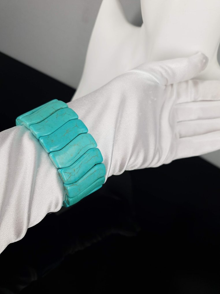 天然绿松石海蓝宝石,长度:17厘米/无底价 - 手鈪 #1.0