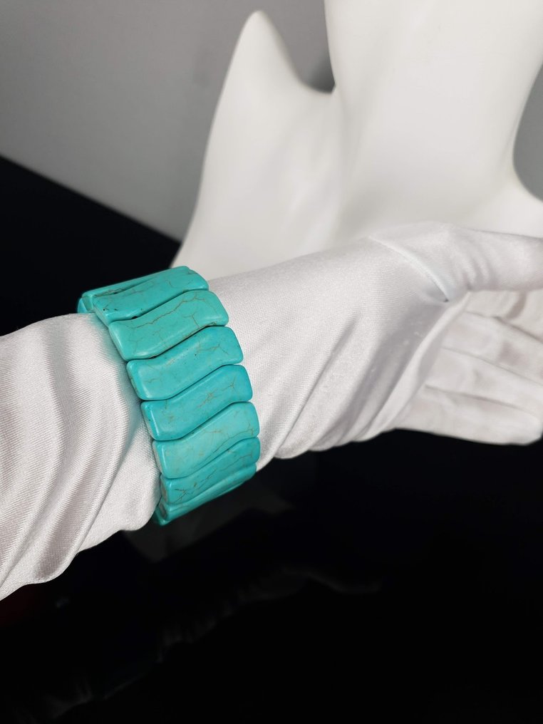 天然绿松石海蓝宝石,长度:17厘米/无底价 - 手鈪 #3.2