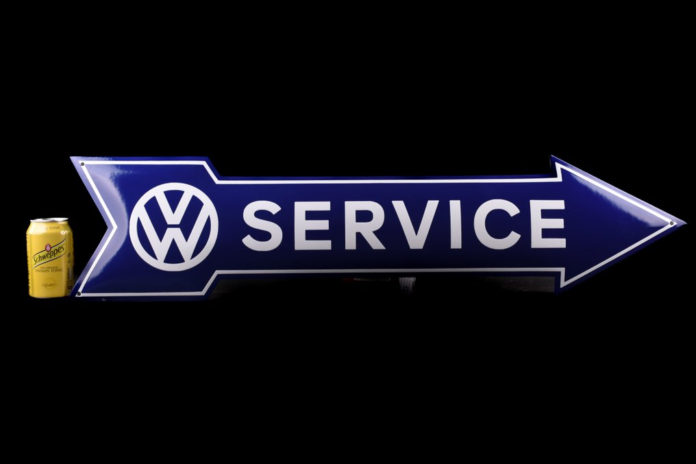 Sign - Volkswagen - Enamel sign VW service, 900mm; arrow; workshop sign #2.1
