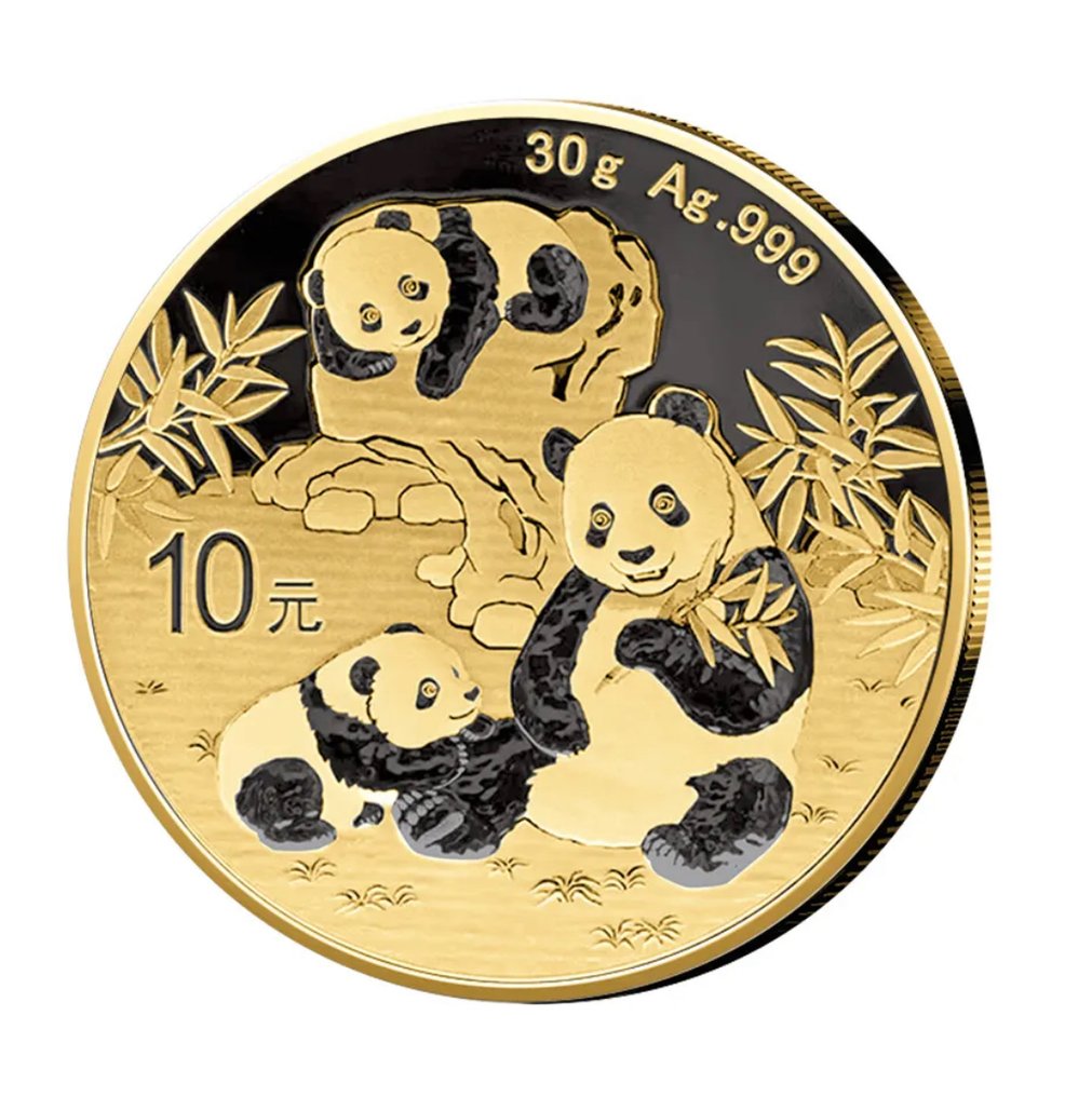 China. 10 Yuan 2025 Panda - mit Ruthenium und 24 Karat Goldapplikation, 30g (.999) (Zonder Minimumprijs) #1.0