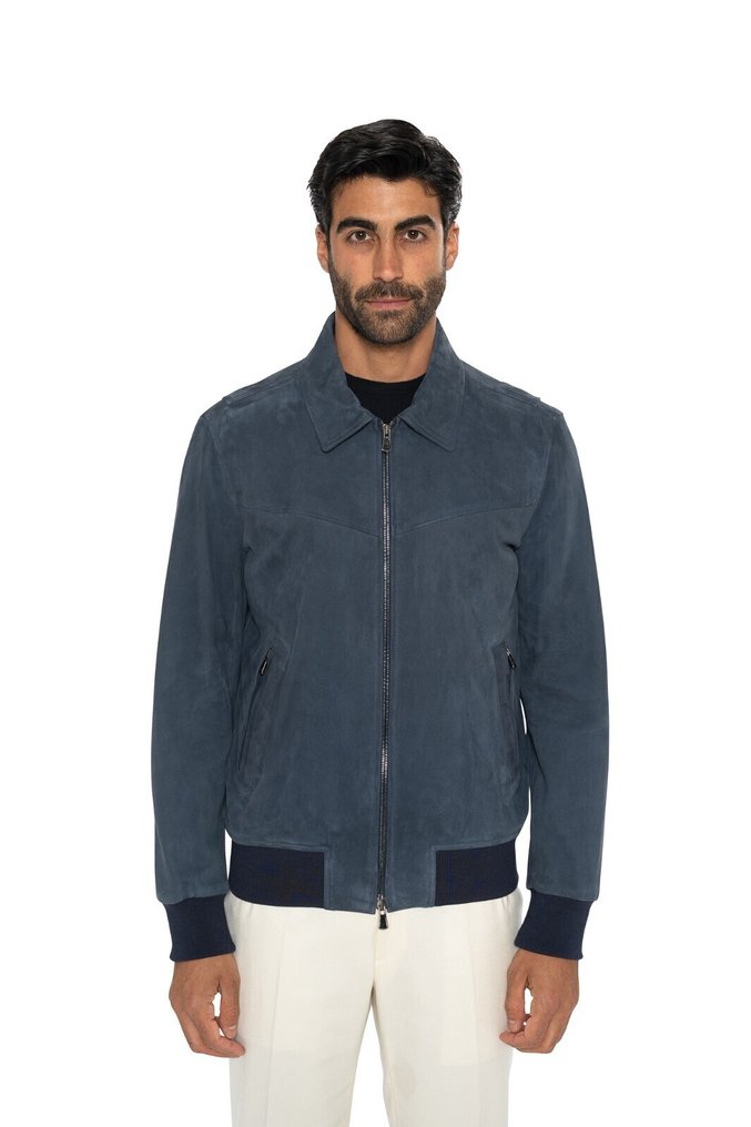 RRP 5800€ ISAIA NAPOLI Slate Blue Bomber Jacket 100% Lambskin Leather - 48 IT - Μπουφάν bomber - New with tags #1.0