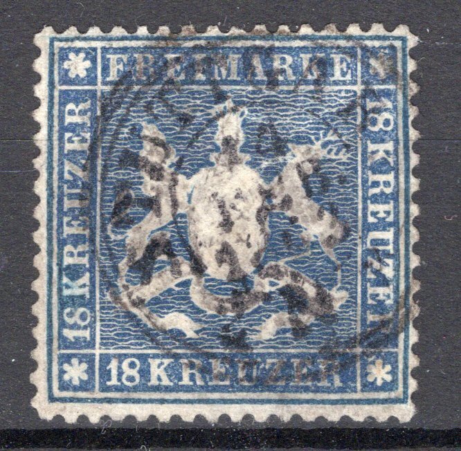 Württemberg 1862 - Rappresentazione dello stemma da 18 kreuzer con rapporto breve. - Michel 20 y #1.0