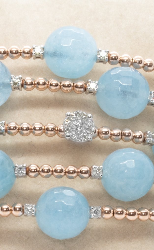 Βραχιόλι - 18 καράτια Κίτρινο χρυσό -  37.80ct. tw. Ακουαμαρίνης - Διαμάντι #1.0