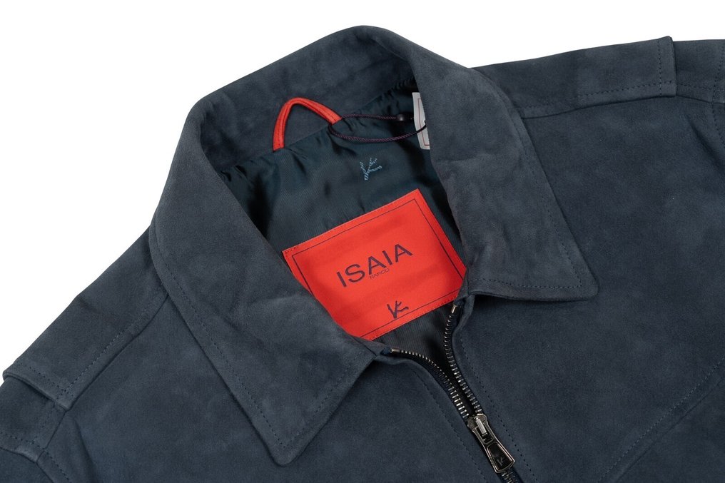 RRP 5800€ ISAIA NAPOLI Slate Blue Bomber Jacket 100% Lambskin Leather - 48 IT - Μπουφάν bomber - New with tags #3.2
