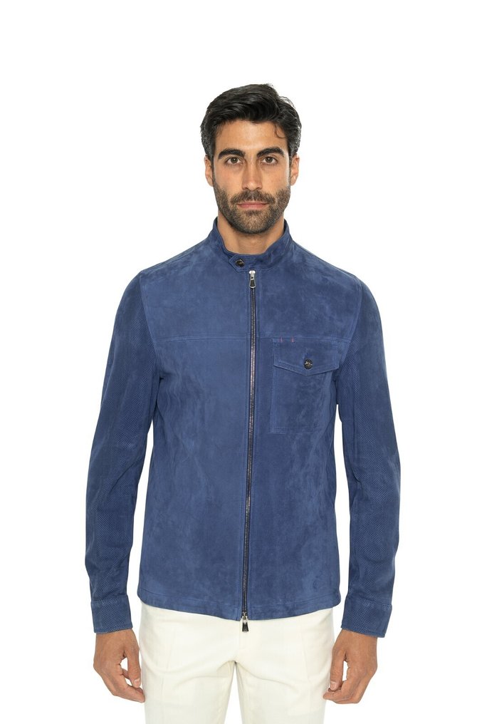 RRP 5500€ ISAIA Royal Blue Perforated Jacket Leather Suede Lambskin - 48 IT - 夹克 - 带标签的新品 #1.0