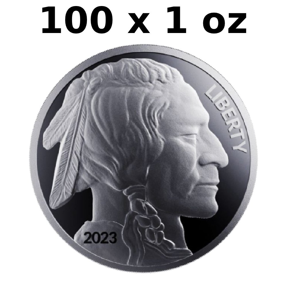 Förenta staterna. 100 x 2023 1 oz American Silver Buffalo Round BU in Tube #1.0