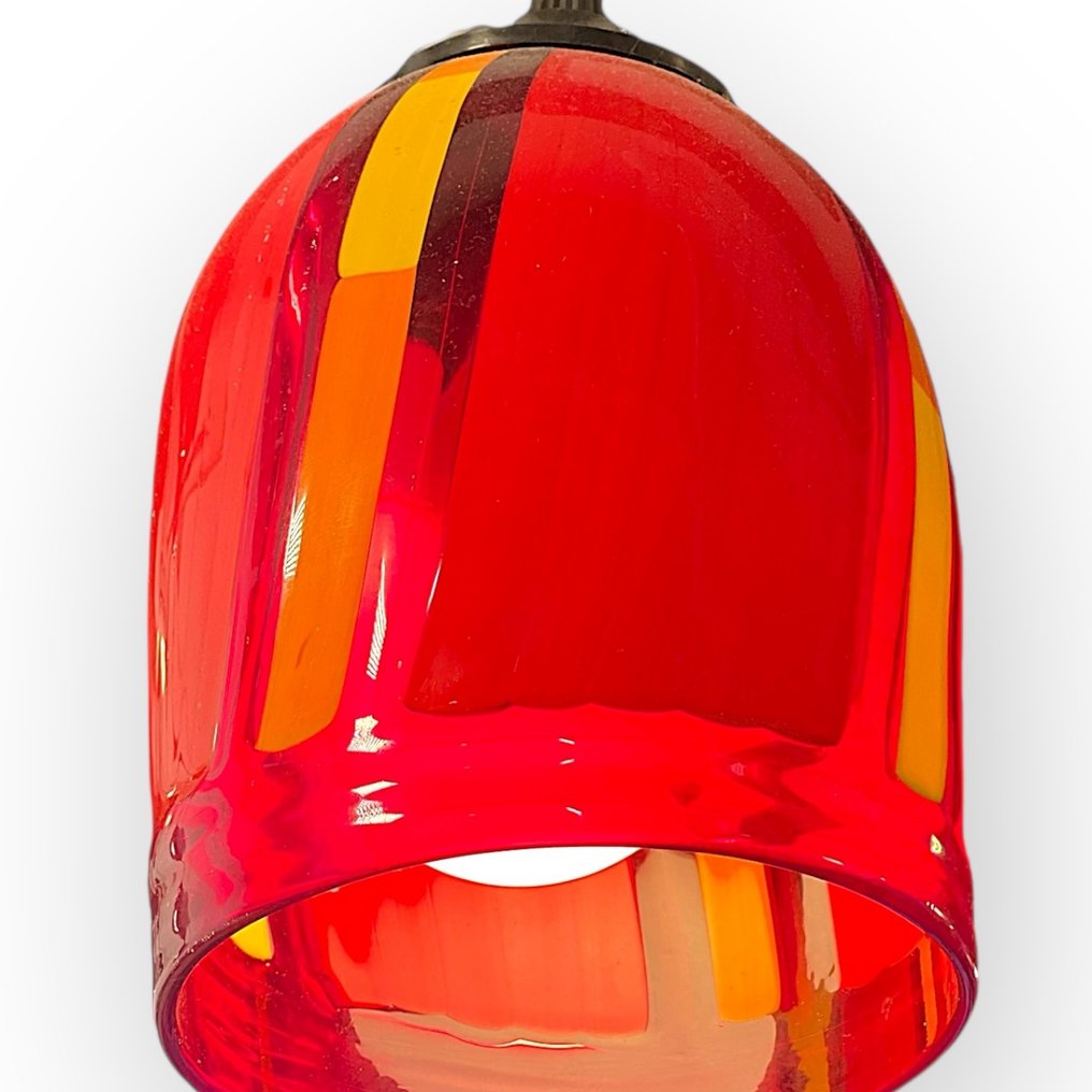 Filippo Maso - Hanging lamp - Red lamp with colored canes. - Murano glass #4.3