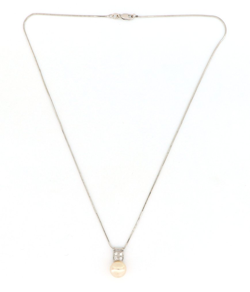 Sem preço de reserva - Colar com pingente - 18 K Ouro branco - 0.20ct. tw. Diamante (Natural) - Pérola #2.1