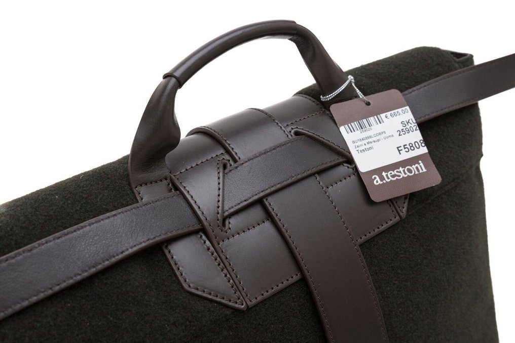 Testoni Bologna RRP 820€ Messenger Bag Backpack Loden Wool + Tosco Calf - Backpack #3.2
