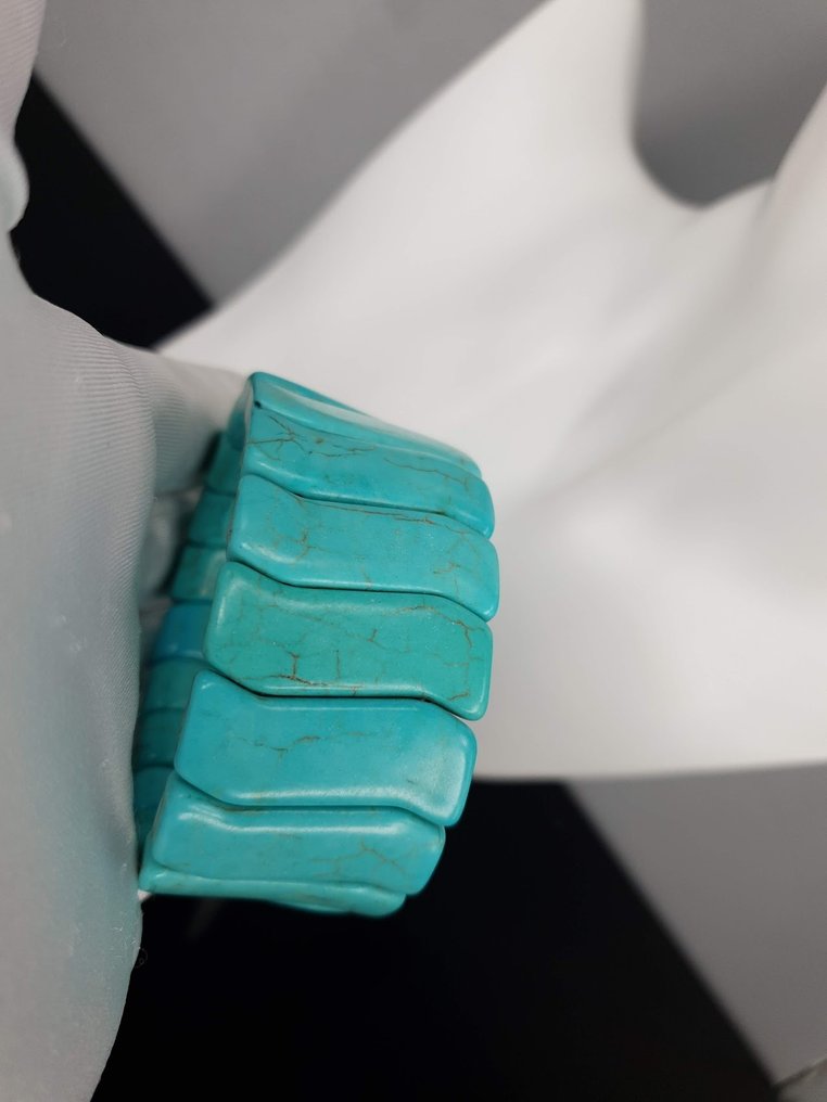 天然绿松石海蓝宝石,长度:17厘米/无底价 - 手鈪 #4.3