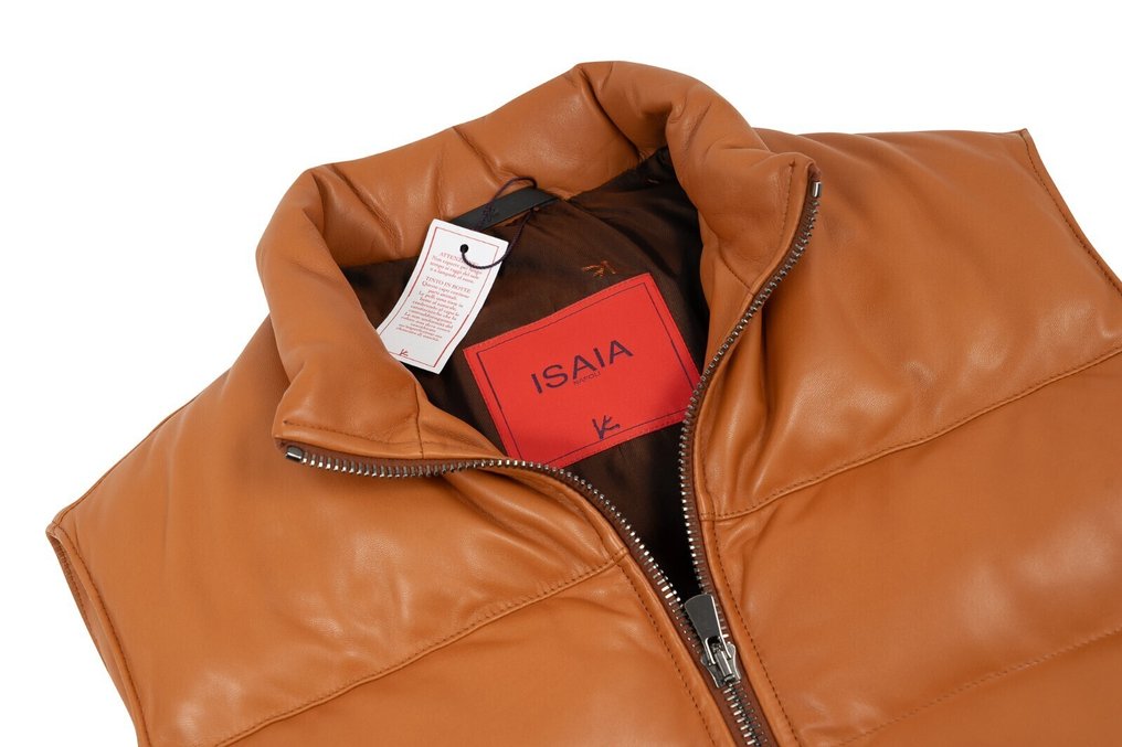 RRP 4800€ ISAIA Cognac Puffer Vest Jacket Ultra Soft Lambskin Leather - 48 IT - Jacket - New with tags #3.2