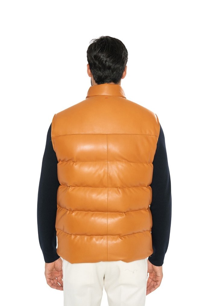RRP 4800€ ISAIA Cognac Puffer Vest Jacket Ultra Soft Lambskin Leather - 48 IT - Jacket - New with tags #2.1