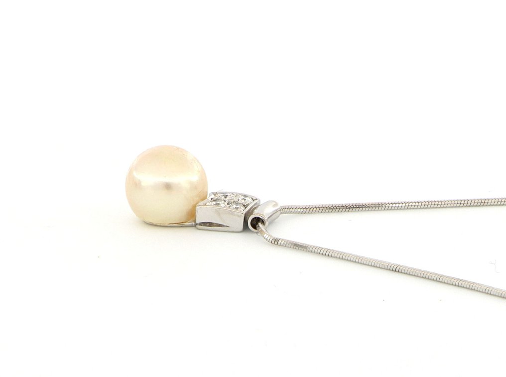 Sem preço de reserva - Colar com pingente - 18 K Ouro branco - 0.20ct. tw. Diamante (Natural) - Pérola #3.2