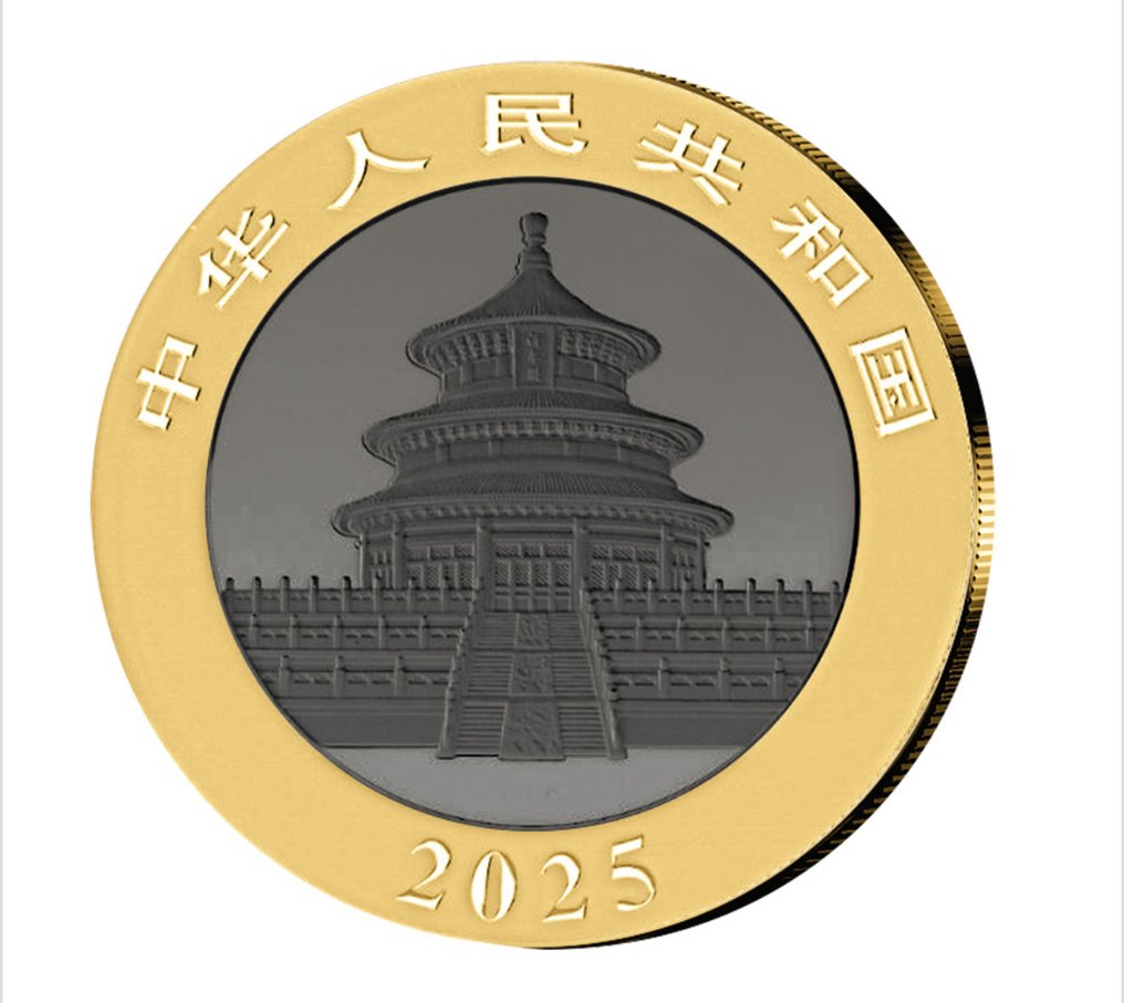 China. 10 Yuan 2025 Panda - mit Ruthenium und 24 Karat Goldapplikation, 30g (.999) (Zonder Minimumprijs) #1.0