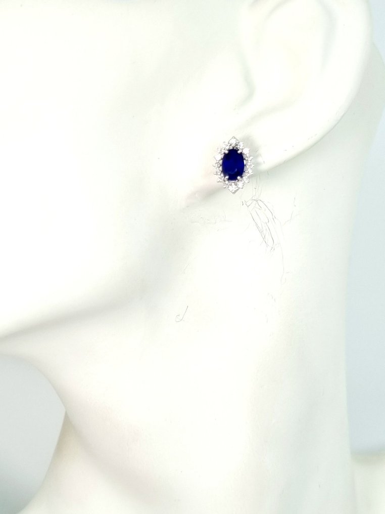 耳环 - 18K包金 白金 蓝宝石 - 钻石 #2.1