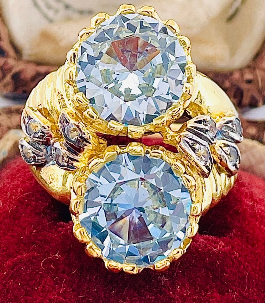 没有保留价 - 戒指 - 9 kt. 黄金, 银 海蓝宝石 - 海蓝宝石 #1.0