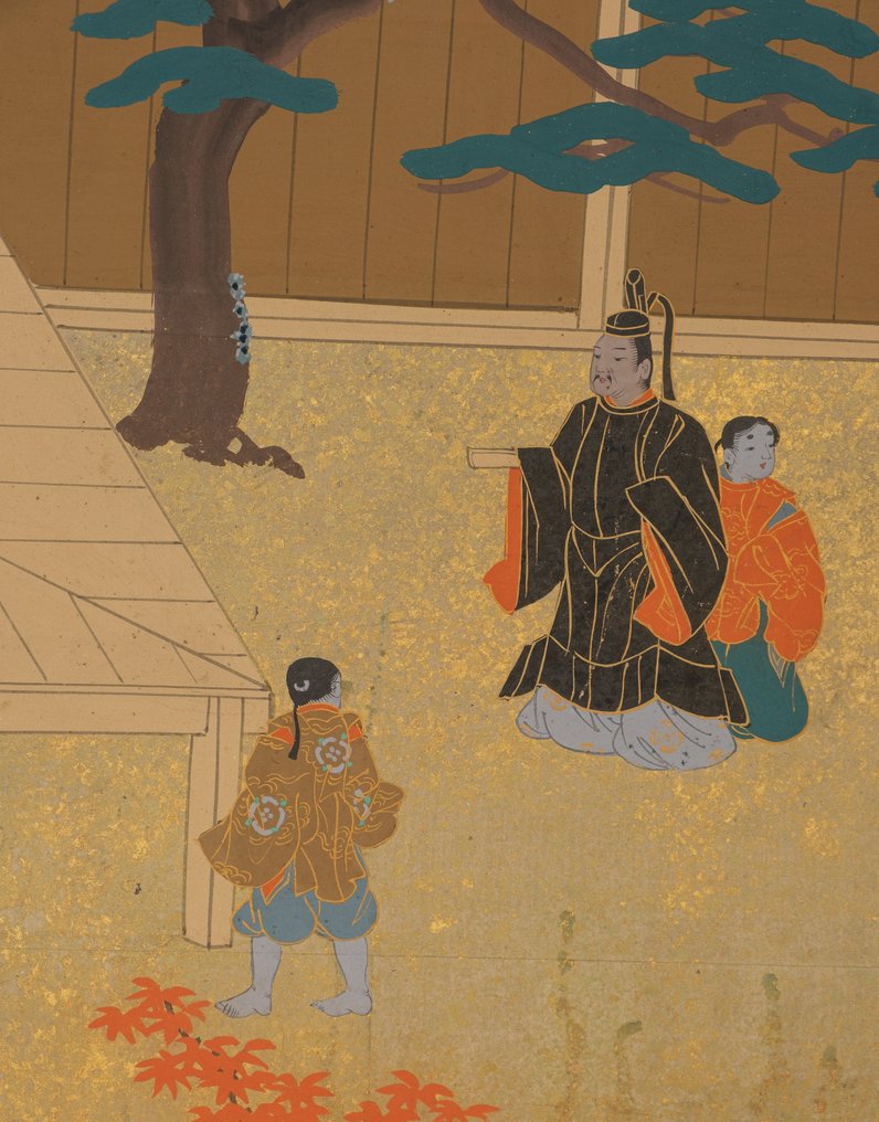 Οθόνη αναδιπλούμενη (byôbu) - Χρυσό φύλλο ασημιού, ξύλο, μετάξι, χαρτί. - Ιαπωνία - Τελευταία περίοδος του Μεϊζι (αρχές του 20ού αιώνα). #4.3