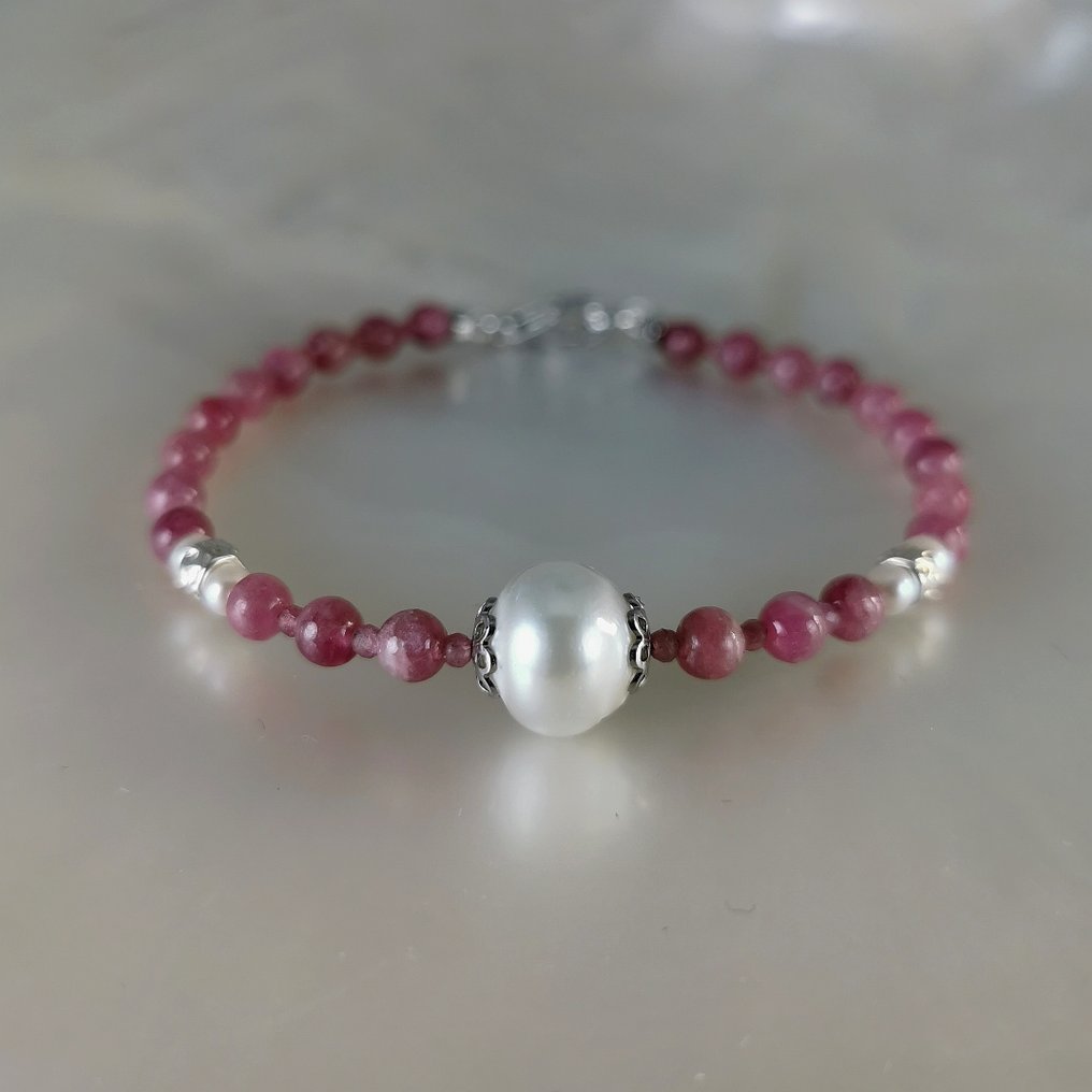 手鈪 銀 珍珠 - 珍珠 - SSP-Akoya Ø10mm 电气石 #1.0