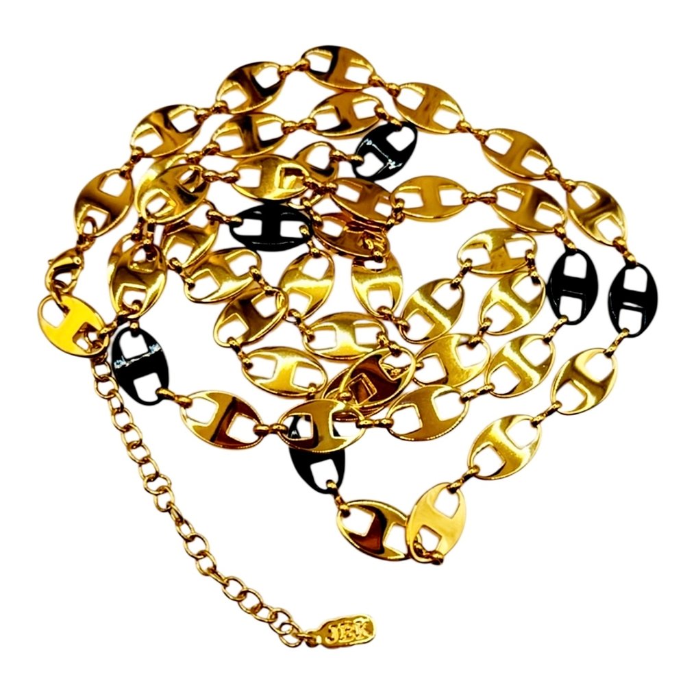 Camrose & Kross - 复古 JBK Jackie Kennedy 风格的航海链,黑色珐琅镀金链条,灵感来自 Hermes。 - 项链 #2.1