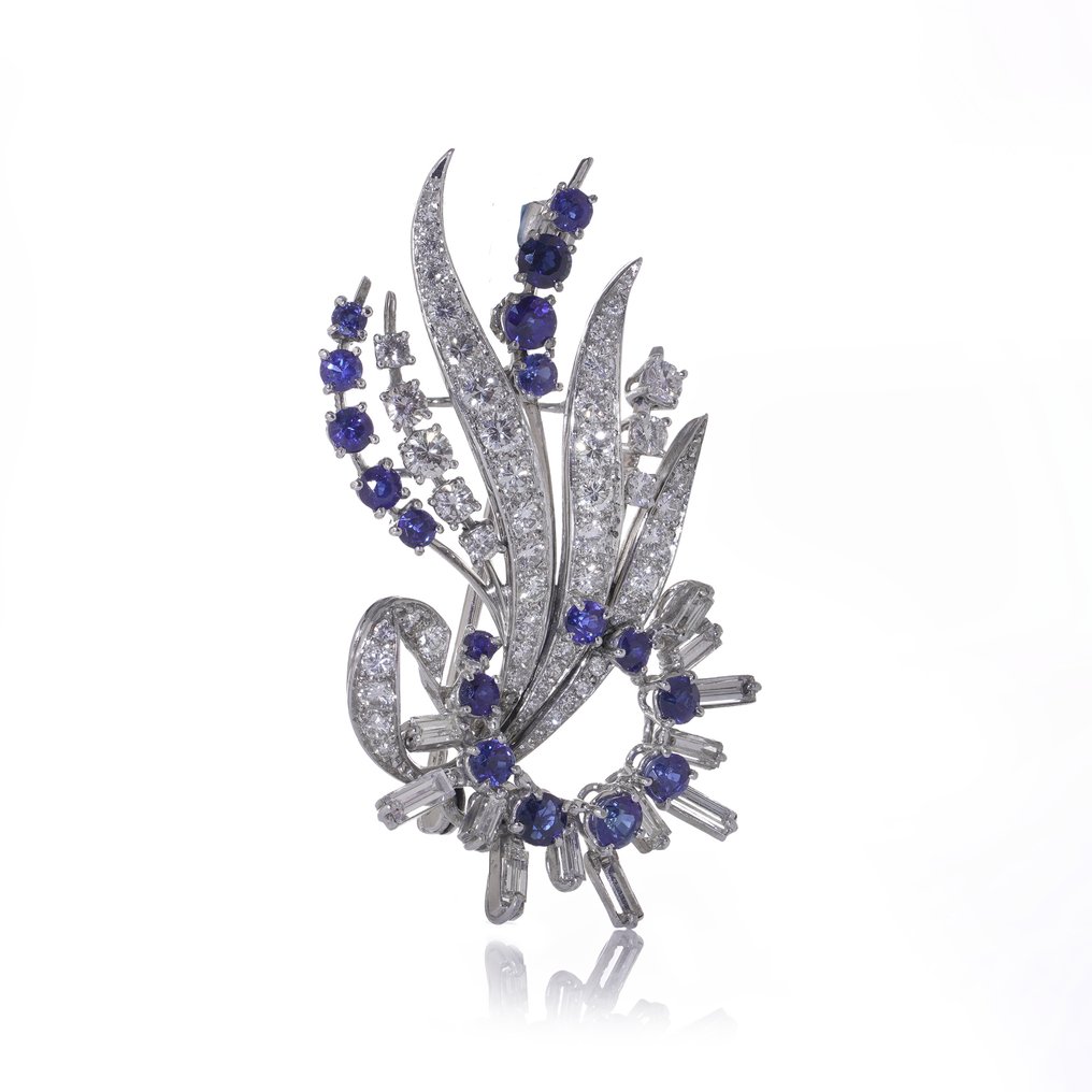 胸针 18K白金蓝宝石钻石花卉胸针 #1.0