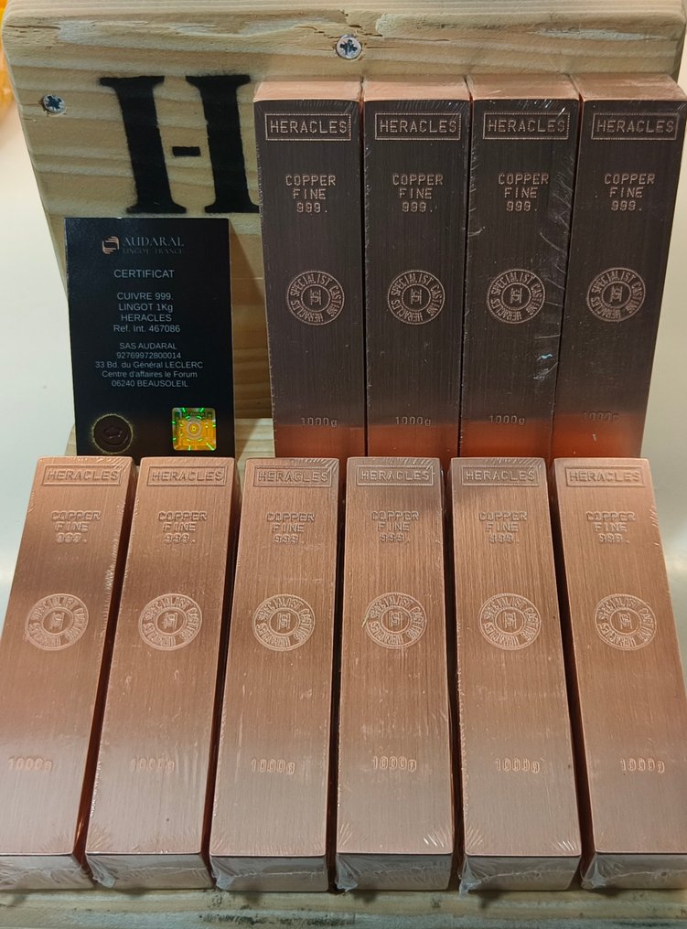 10 kilograms .999 - Copper - Fonderie Heracles - France - Selado, Com certificado  (Sem preço de reserva) #1.0