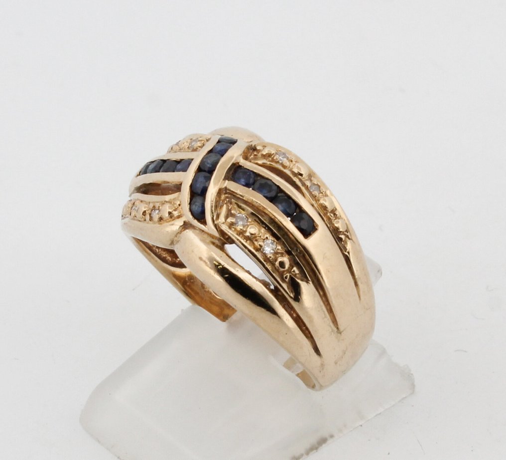 Nincs minimálár - Gyűrű - 18 kt. Sárga arany Zafír - Gyémánt #3.2