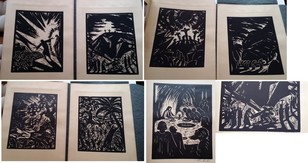 Max Thalmann (1890-1944). - Passion of Christ - EXPRESSIONISM - SUITE with 8 signed woodcuts, 1921 #1.0