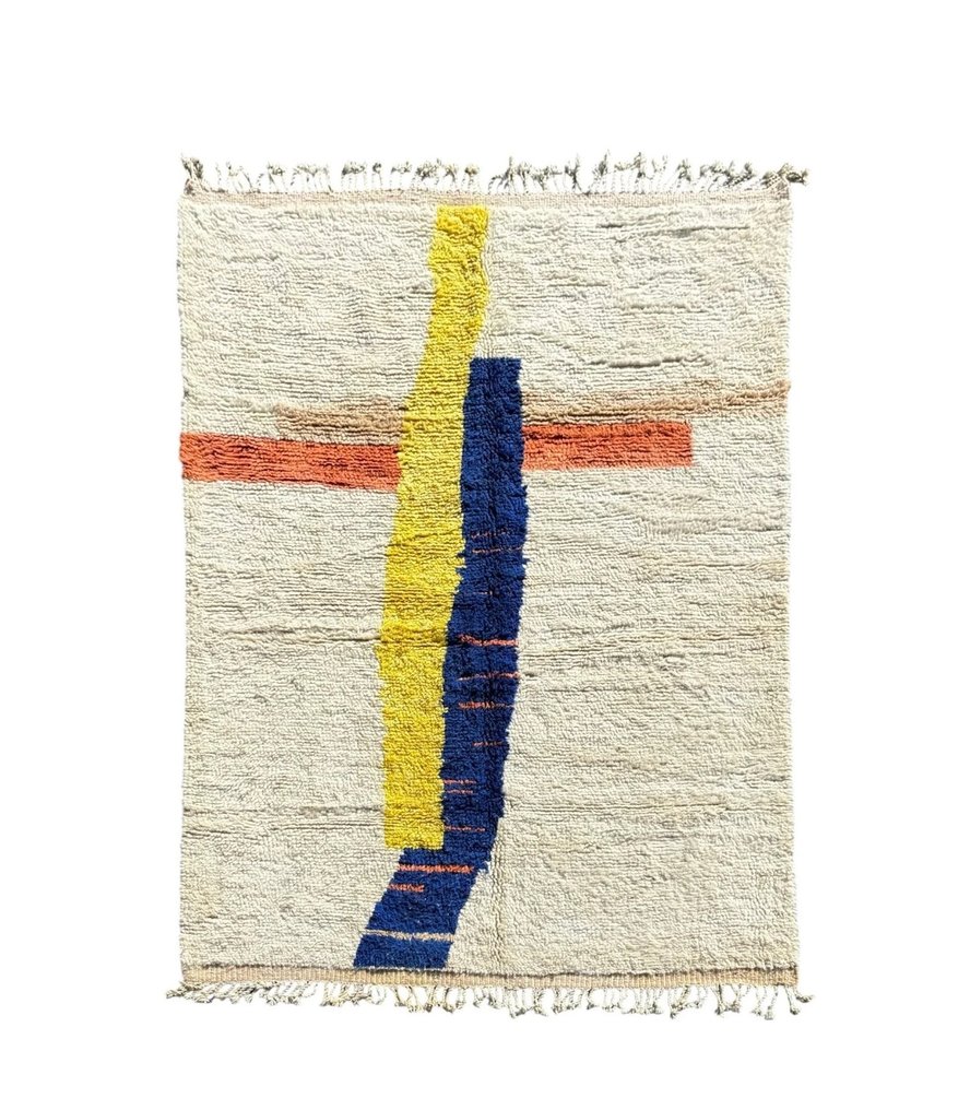 Moroccan Beni Ourain white wool rug with colorful lines - Berber Moroccan modern carpet - Moroccan - Carpet - 290 cm - 200 cm - Handwoven Wool Rug #2.1