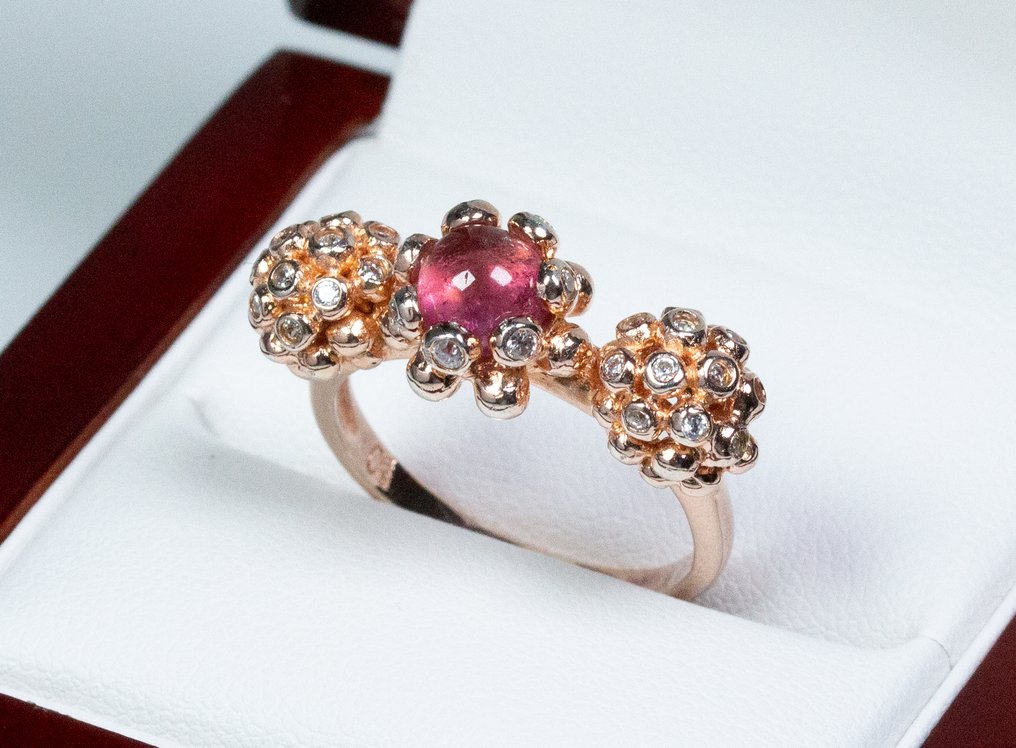 沒有保留價 - 戒指 - 925 银,镀金 - 电气石-鲁贝利特 #1.0